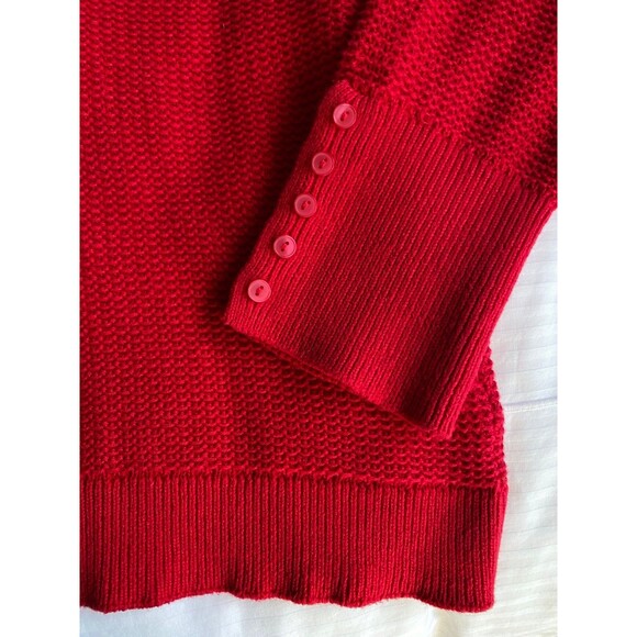 NWT Ann Taylor LOFT Textured Crewneck Sweater 100% Cotton Red XXL Button Cuff - Picture 3 of 9